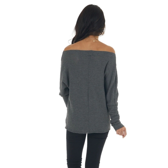 Umgee Waffle Knit Boat Neck Top - Picture 7 of 9